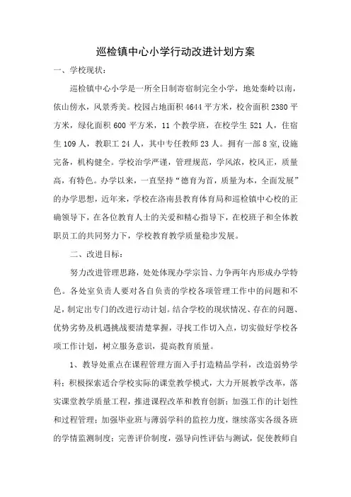 巡检镇中心小学行动改进计划方案