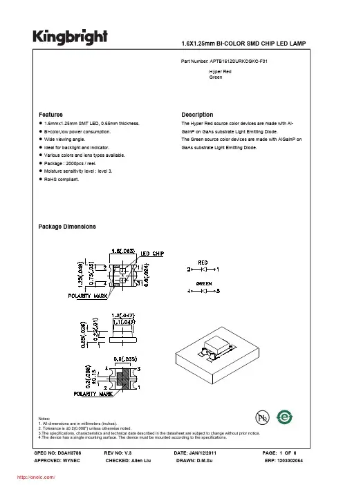 APTB1612SURKCGKC-F01;中文规格书,Datasheet资料