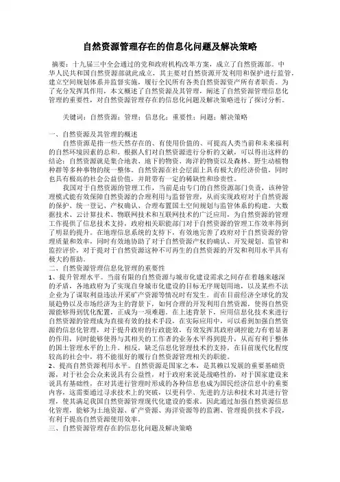 自然资源管理存在的信息化问题及解决策略