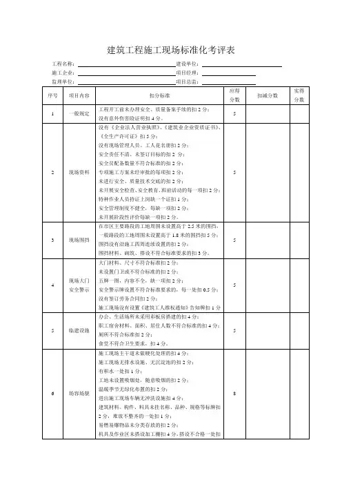 施工现场标准化考评表