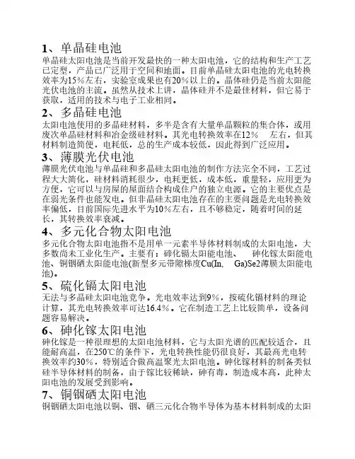 太阳能电池比较