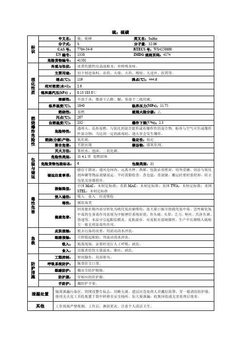 硫(硫磺)化学品安全技术说明书MSDS