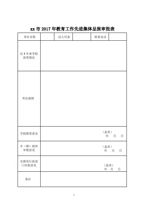 教育工作先进集体、优秀教育工作者、优秀教师等审批表(共6张表)