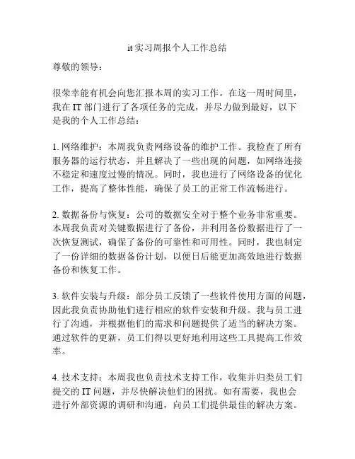 it实习周报个人工作总结