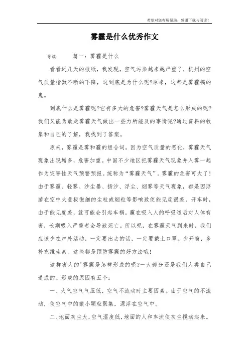 雾霾是什么优秀作文