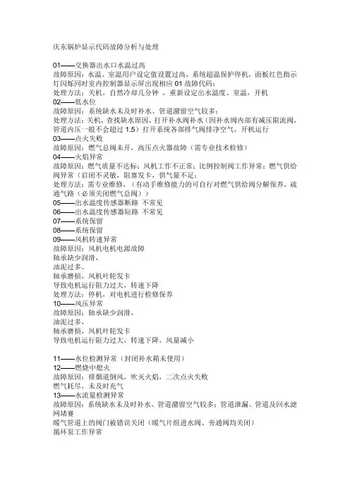 庆东锅炉显示代码故障分析与处理