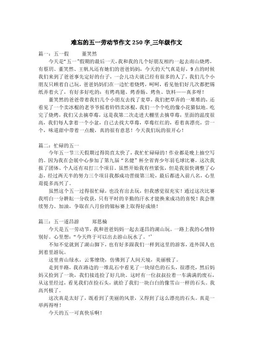 难忘的五一劳动节作文250字_三年级作文