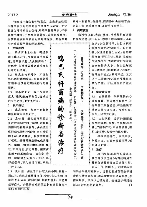 鸭巴氏杆菌病的诊断与治疗