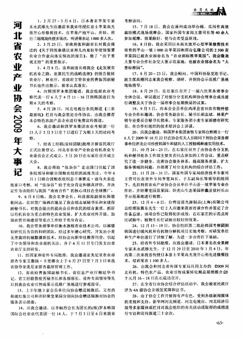 河北省农业产业协会2009年大事记