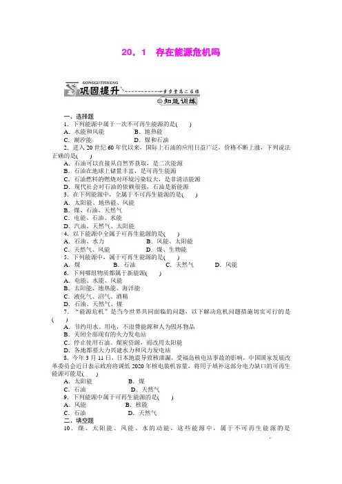20.1存在能源危机吗 每课一练1(沪粤版九年级下册)
