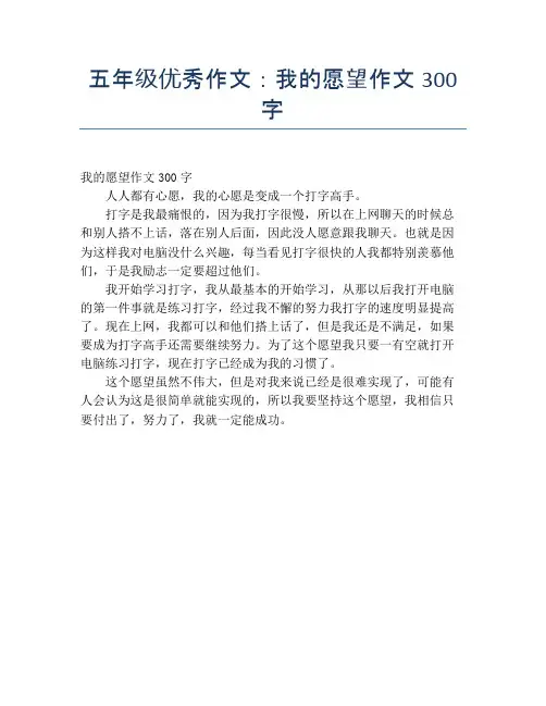 五年级优秀作文：我的愿望作文300字