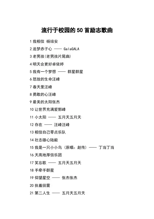 流行于校园的50首励志歌曲