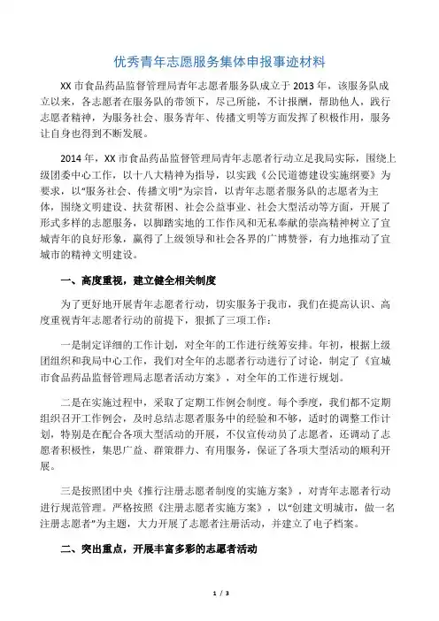 优秀青年志愿服务集体申报事迹材料 2