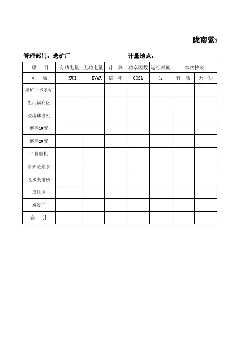 选矿厂用电统计表