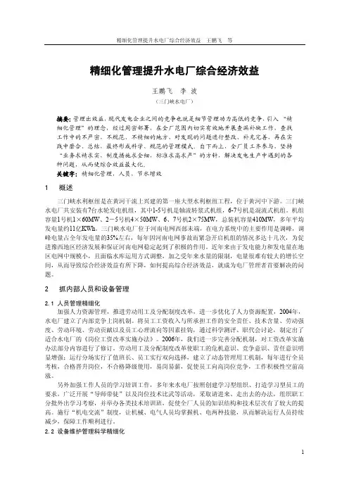 精细化管理提升水电厂综合经济效益
