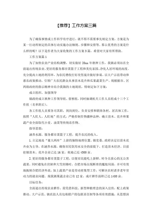 【推荐】工作方案三篇