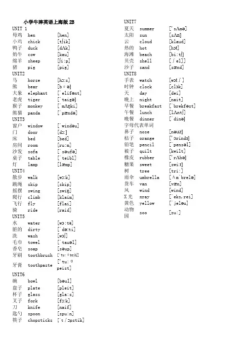 牛津英语上海版2B单词表