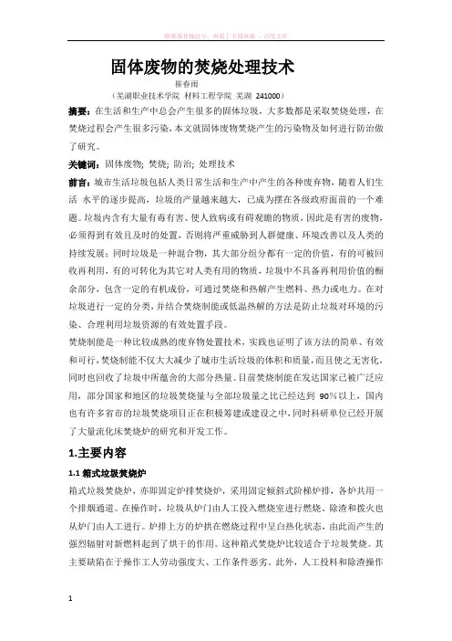 固体废物的焚烧处理技术 