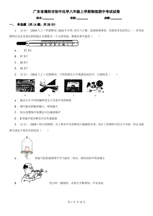 广东省揭阳市初中化学八年级上学期物理期中考试试卷