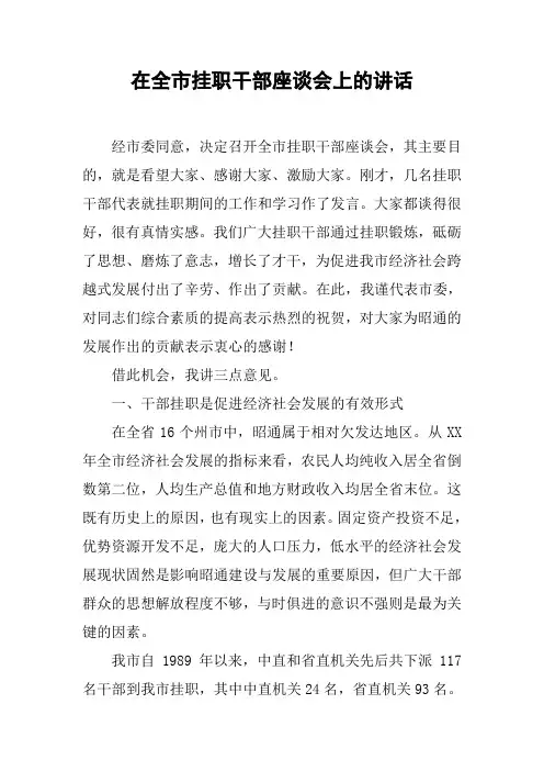 在全市挂职干部座谈会上的讲话
