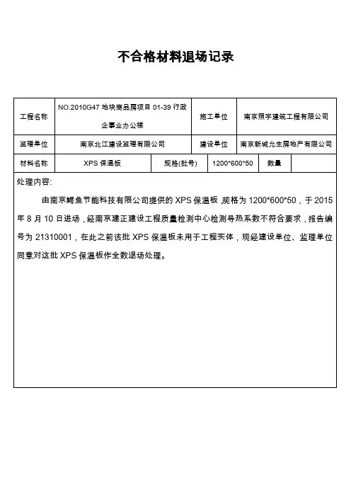 不合格材料退场记录