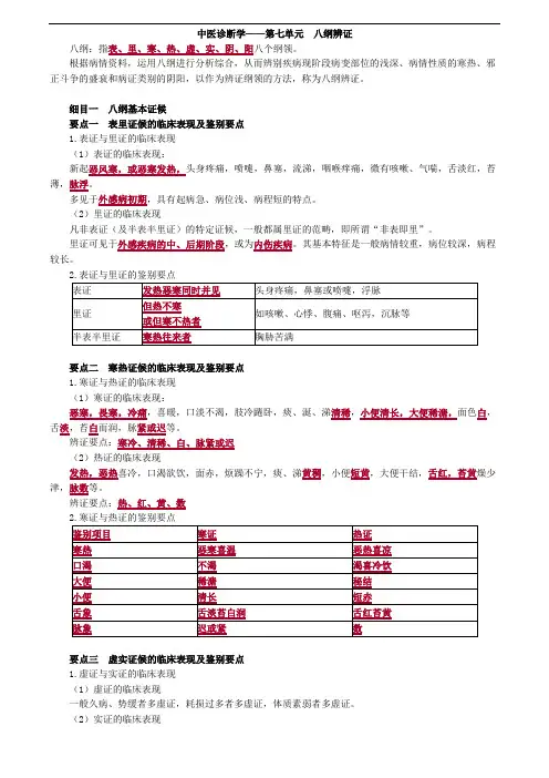 中医诊断学—八纲辨证考点总结