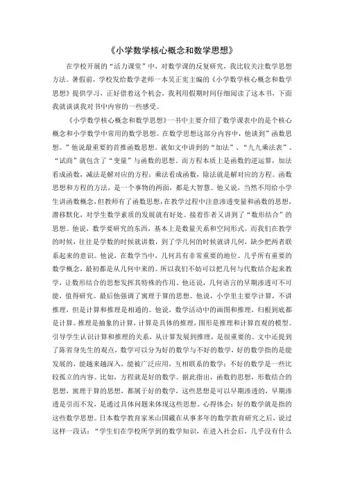 《小学数学核心概念和数学思想》读后感