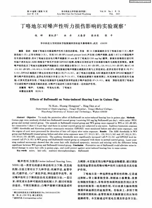 丁咯地尔对噪声性听力损伤影响的实验观察