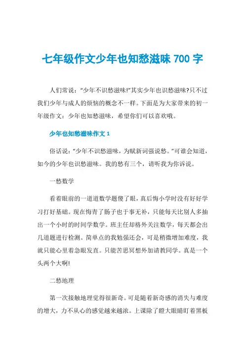 七年级作文少年也知愁滋味700字