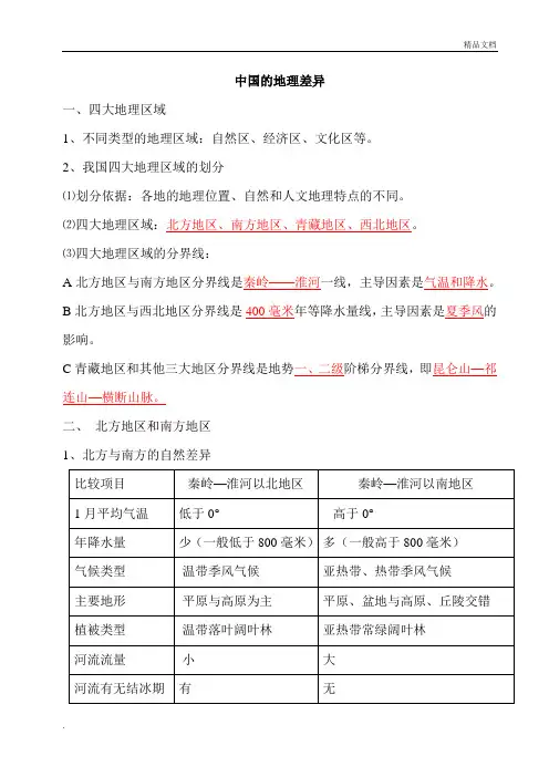 地理八年级下册知识点复习提纲