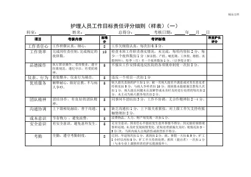 护理人员绩效考核评分细则表模版