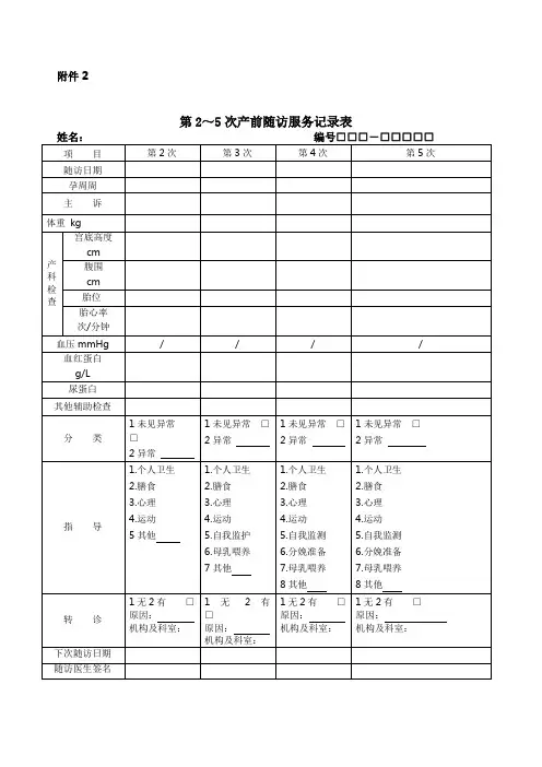 产妇第次产前随访服务记录表