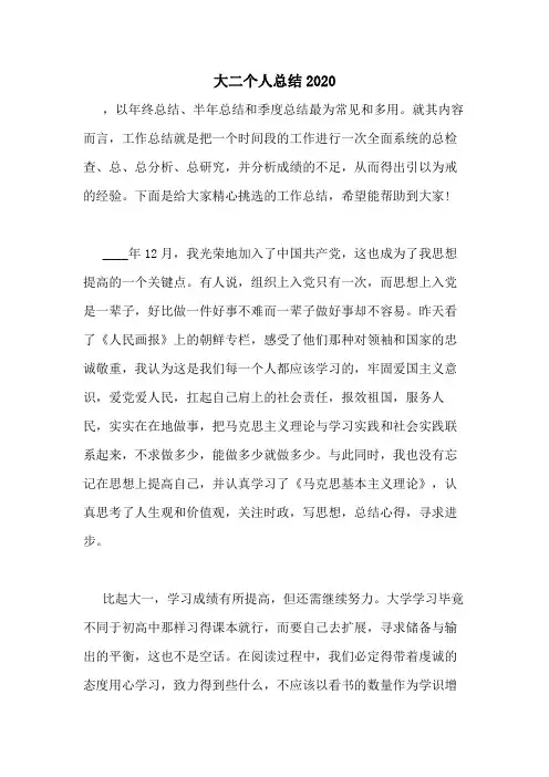 大二个人总结2020