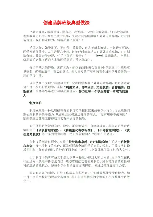 创建品牌班级典型做法