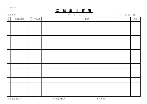 附表一   工程量计算表