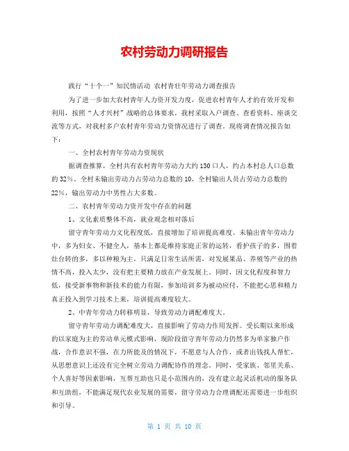 农村劳动力调研报告