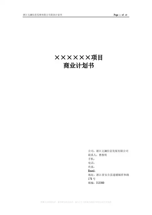 商业计划书模板 3