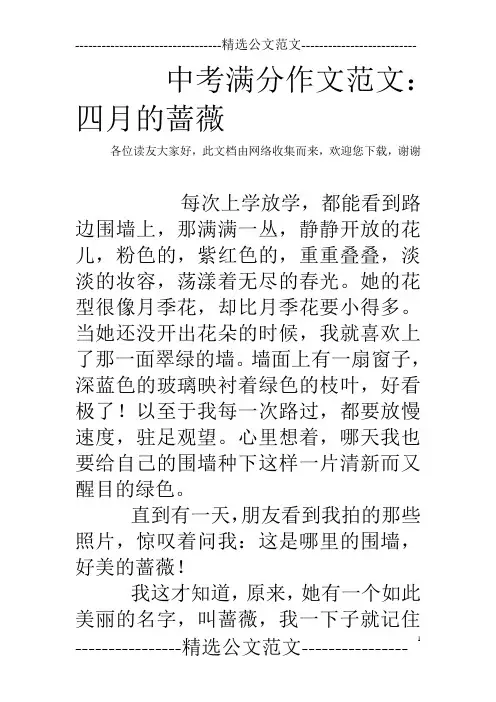 中考满分作文范文：四月的蔷薇