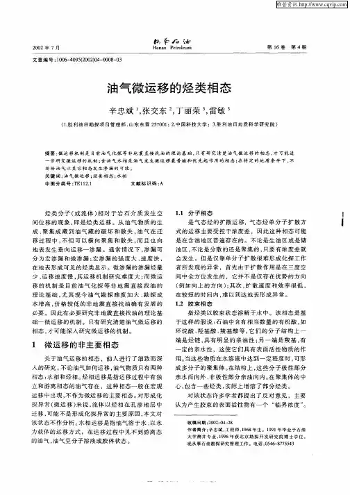 油气微运移的烃类相态