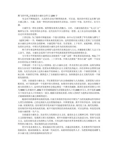 腾飞的中国_全面建设小康社会作文1200字