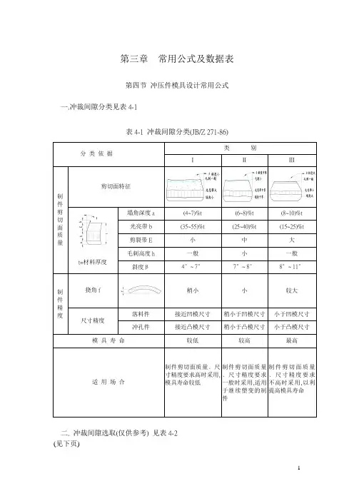 冲压件常用公式及数据表