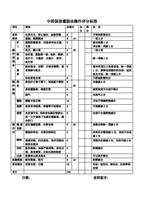 中药保留灌肠法操作评分标准