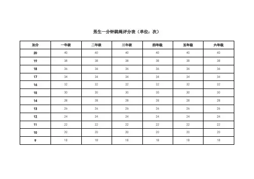 男生一分钟跳绳评分表