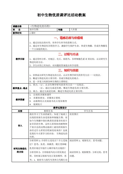 《生物进化的历程》优质课教案 2