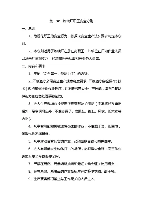 安全规程(炼焦区域) Microsoft Word 文档