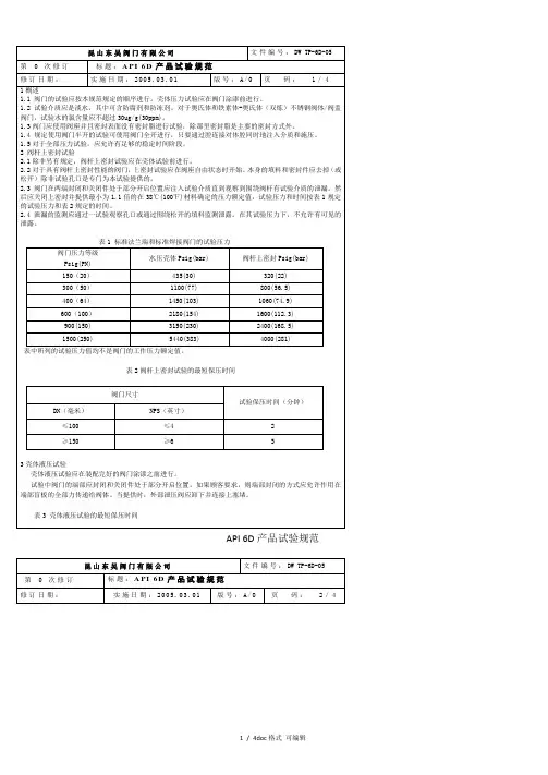 API 6D产品试验规范