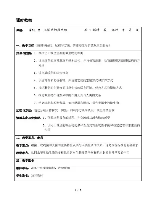 苏科版生物七年级下册 5.13.2 土壤里的微生物 教案