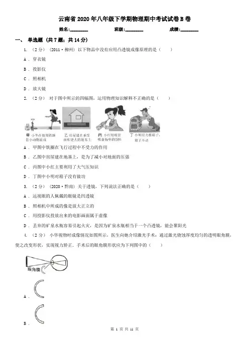 云南省2020年八年级下学期物理期中考试试卷B卷
