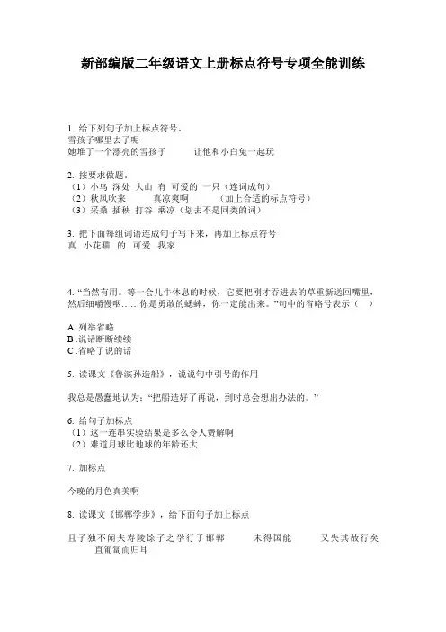 新部编版二年级语文上册标点符号专项全能训练
