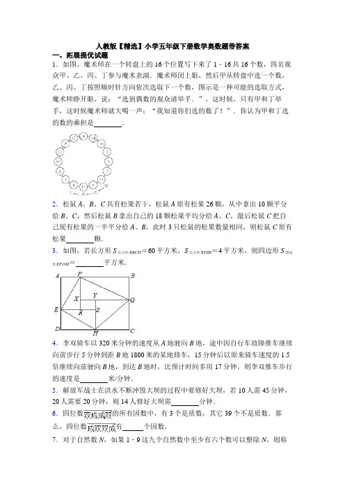 人教版【精选】小学五年级下册数学奥数题带答案